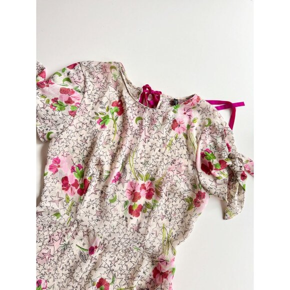 ZARA Off White Floral Star Print Crinkle Chiffon Fit & Flare Midi Dress, Size S - Picture 6 of 16